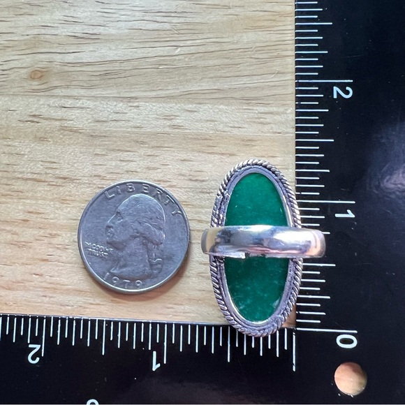 New Enhanced Faceted Green Emerald Silver Overlay Ring Size 9.5 - Picture 7 of 10